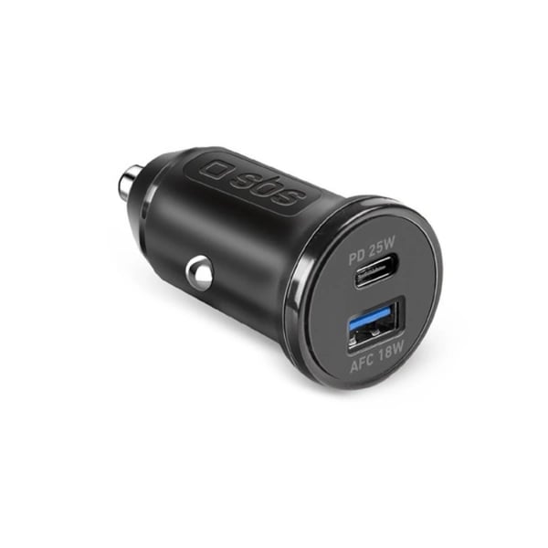 SBS biloplader USB-A til USB-C 25W strømforsyning - sort SBS biloplader USB-A til USB-C 25W strømforsyning - sort