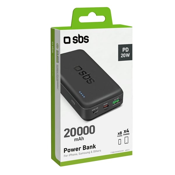 SBS PowerBank (USB-C/USB-A/Micro-USB ) 20000 mAh 20W - Svart