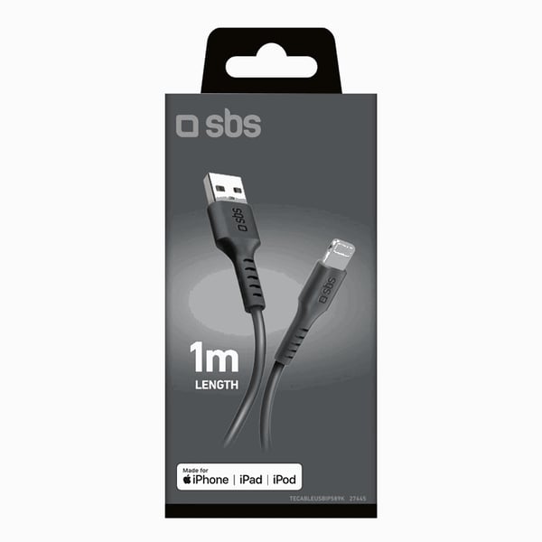 SBS USB-A - Lightning Kabel 1m MFi Certified - Svart