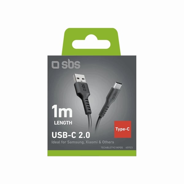 SBS USB-A - USB-C Kabel 1m - Svart
