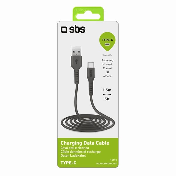 SBS USB-A - USB-C Kabel 1.5m - Svart
