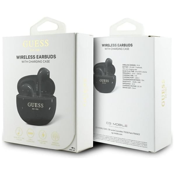 Guess TWS In-Ear Hörlurar Glossy Effect Egg Shape Printed Logo - Svart