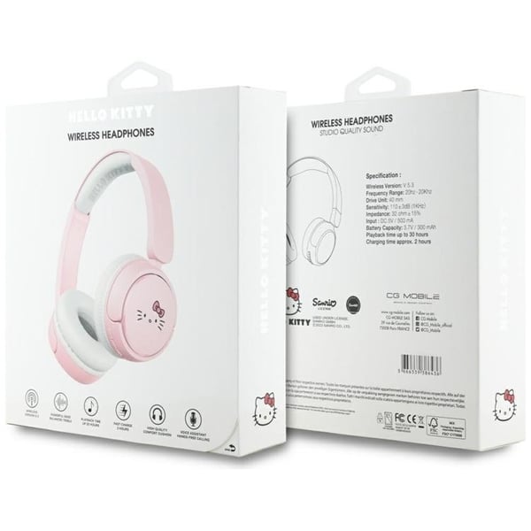 Hello Kitty On-Ear Hovedtelefoner Trådløs Bluetooth Ansigtslogo - Lyserød