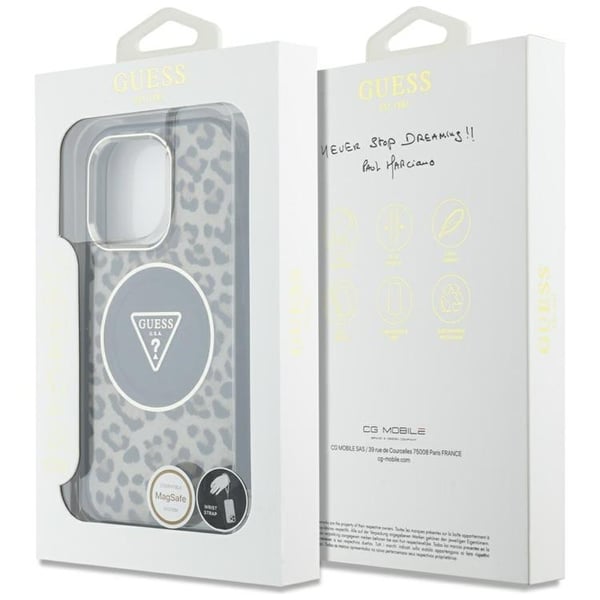 Guess Mobilskal till iPhone 16 Pro MagSafe IML Leopard Triangle Strap - Brun