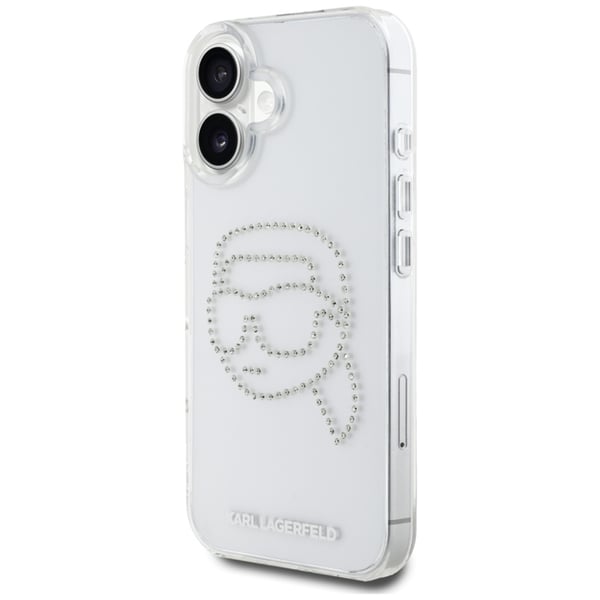 Karl Lagerfeld Telefontaske til iPhone 16 Rhinestone Karl Head - Gennemsigtig