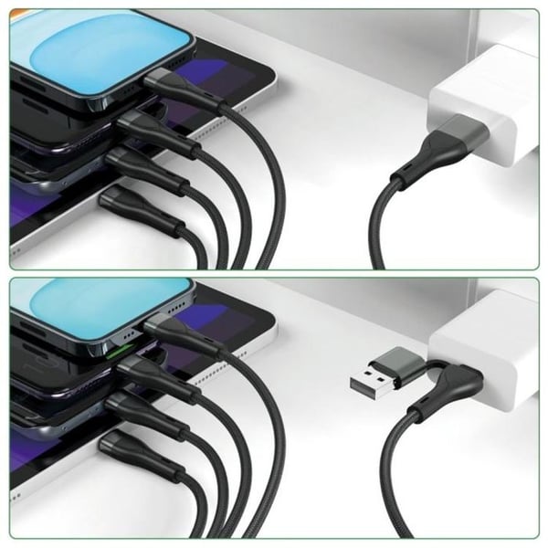 4smarts 4in1 USB-C Till USB-C/Lightning/Micro-USB Kabel 1.2m - Svart