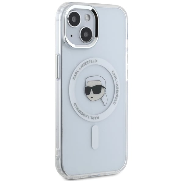 Karl Lagerfeld Mobilskal till iPhone 15 Plus Magsafe Metal Karl Head - Vit