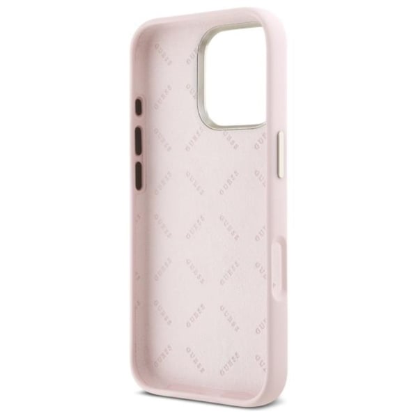 Guess Mobilskal till iPhone 16 Pro Silikon Script Metal Logo - Rosa