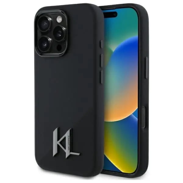 Karl Lagerfeld Telefontaske til iPhone 15 Pro Max Magsafe Shadow Metal - Sort