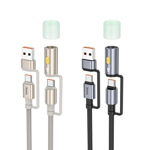 Hoco USB-A/USB-C Til USB-C LED Lys 60W 3A Kabel 1.2m U138 - Sort