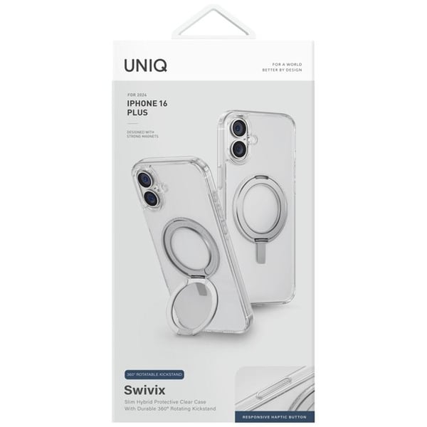 UNIQ Mobilskal till iPhone 16 Plus Swivix 360 Kickstand - Clear