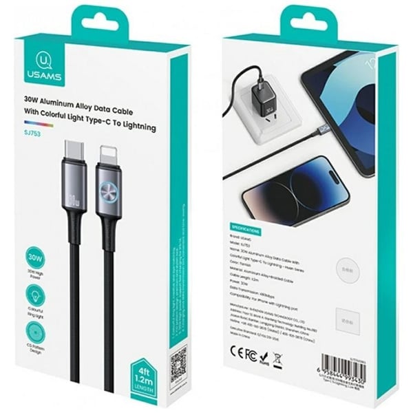USAMS USB-C–Lightning-kaapeli 30W 1.2m Huan - Tarnish
