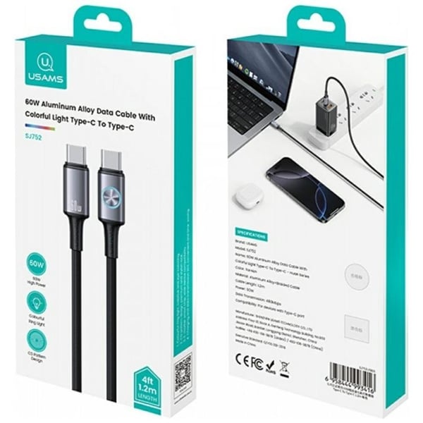 USAMS USB-C Till USB-C Kabel 60W 1.2m Huan - Tarnish