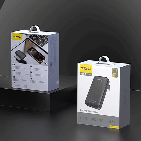 Dudao Snabbladdare 65W GaN A65Q USB-A/USB-C PD Ultra-Thin - Svart