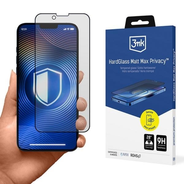 3MK iPhone 13/13 Pro/14/16E Härdat glas Skärmskydd Matt Max Privacy