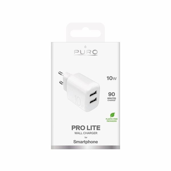 Puro Väggladdare 10W 2x USB-A Prolite - Vit