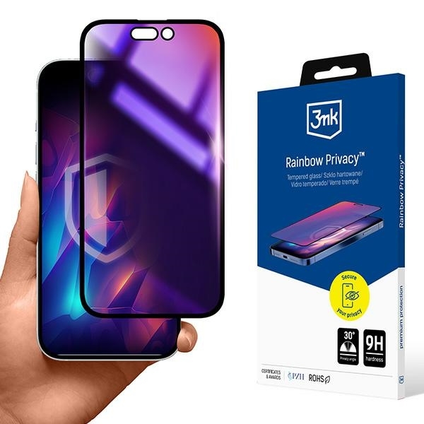 3MK iPhone 15 Pro härdat glas Skärmskydd Rainbow Privacy