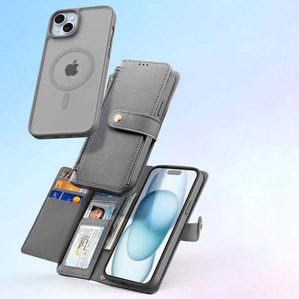 Dux Ducis iPhone 15 Plånboksfodral Lawa Läder - Grå