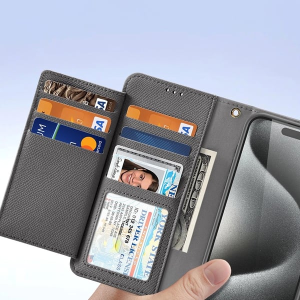 Dux Ducis iPhone 15 Pro Plånboksfodral Lawa Läder - Grå