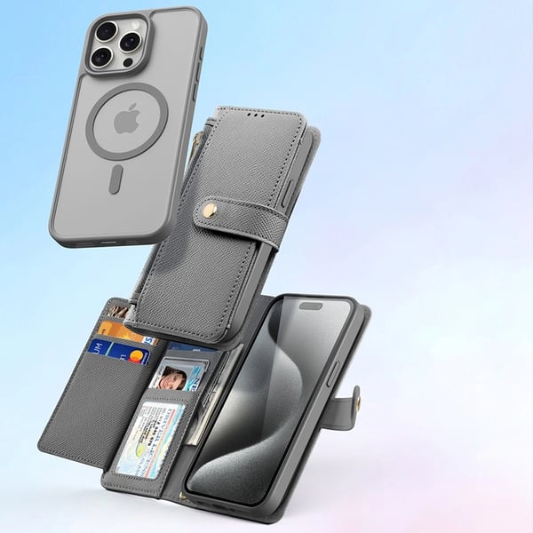 Dux Ducis iPhone 15 Pro Plånboksfodral Lawa Läder - Grå