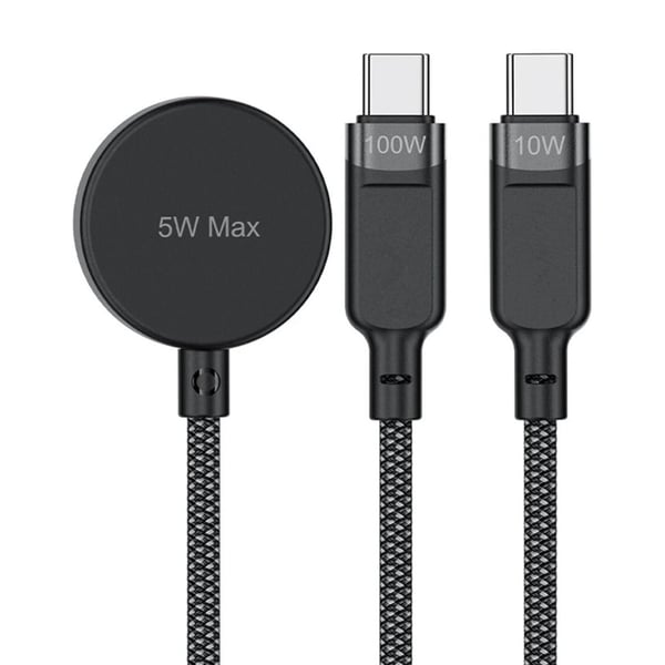 Acefast 3in1 USB-C - 2x USB-C 100W Qi-kabel 1,2 m 480 MB/s Sort