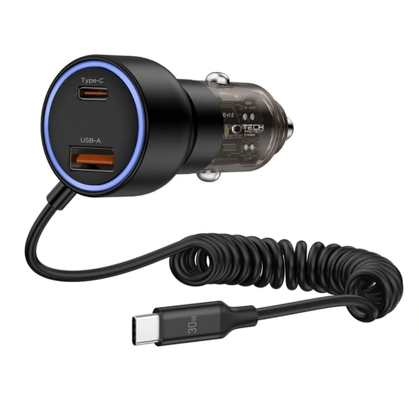 Tech Protect biloplader USB-C til USB-A 60W med USB-C kabel - sort