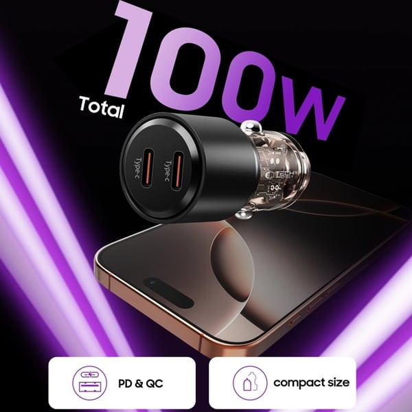 Tech-Protect Billaddare USB-C Till USB-C 100W - Svart