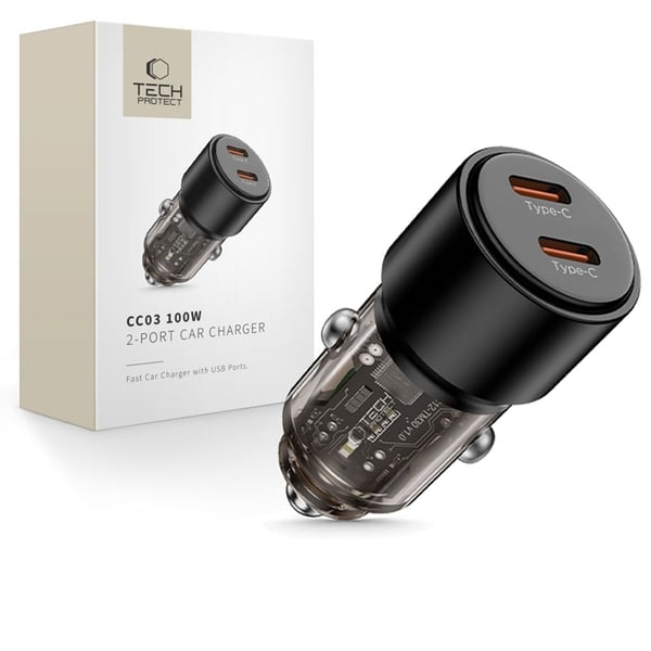 Tech-Protect Billaddare USB-C Till USB-C 100W - Svart