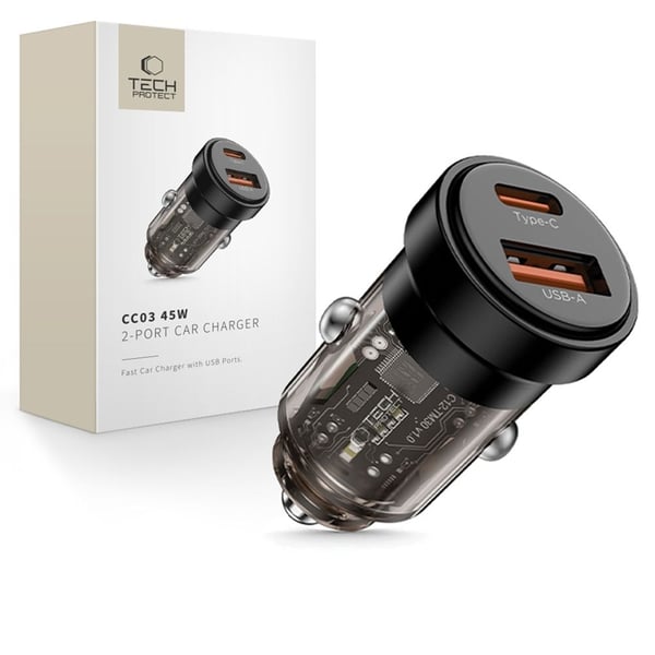 Tech-Protect Billaddare USB-A Till USB-C 30W - Svart