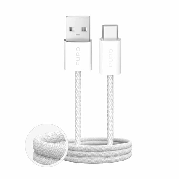 Puro USB-A - USB-C -kaapeli 1,5 m punottu Fabrik 2.0 10W - Valkoinen
