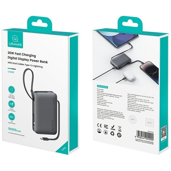 USAMS Powerbank 10000mAh 20W USB-C/Lightning-kaapeli