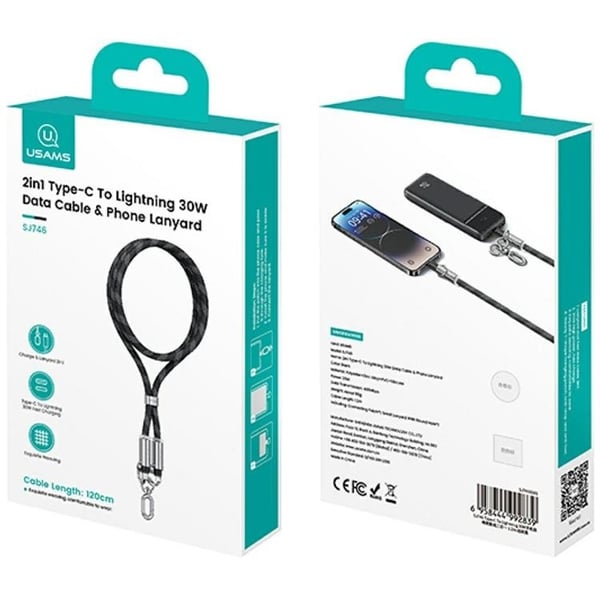 USAMS USB-C–Lightning-kaapeli 1,2 m kaulanauhalla – vihreä
