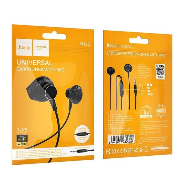 Hoco In-Ear langalliset kuulokkeet Jack 3.5 mm M125 - Musta