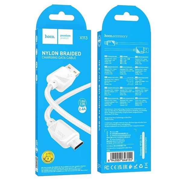 Hoco USB-A - Micro-USB 2.4A Kabel 1m X113 - Vit