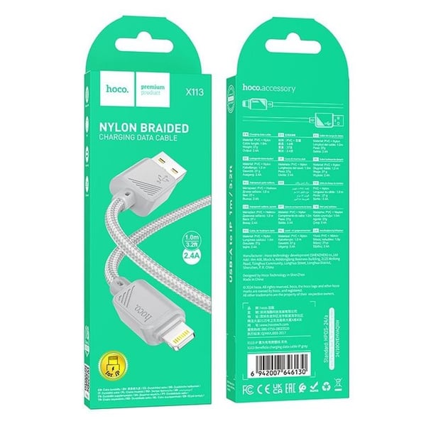 Hoco USB-A - Lightning 2.4A Kabel 1m X113 - Grå