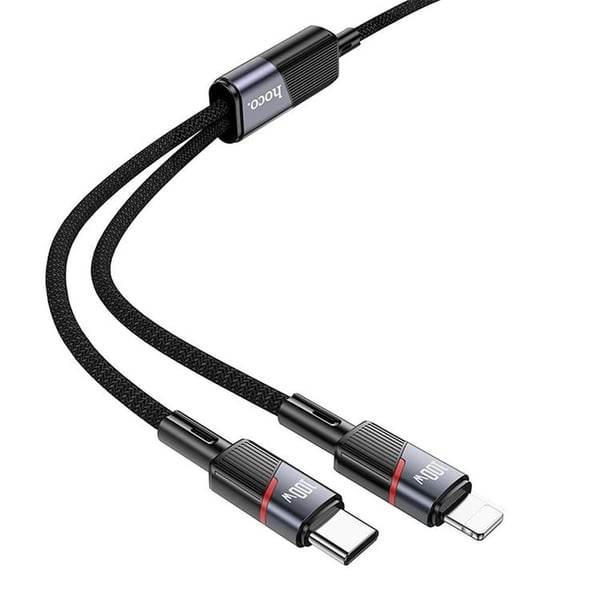 Hoco 2in1 USB-C/USB-C/Lightning 100W 5A Kabel 1.2m U139 Svart