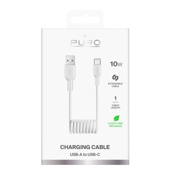 Puro USB-A - USB-C 10W Kabel 1m Spiral - Vit