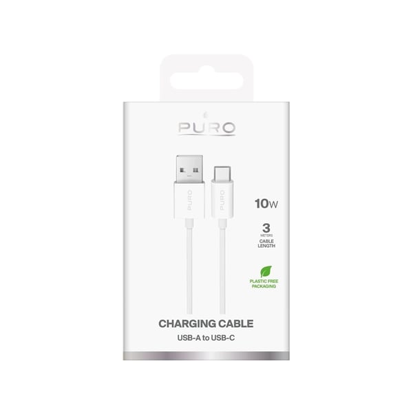 Puro USB-A - USB-C 10W Kabel 3m TPE - Vit