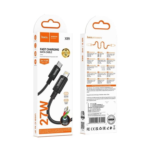 HOCO USB-C till Lightning Kabel 27W 2m X89 - Svart