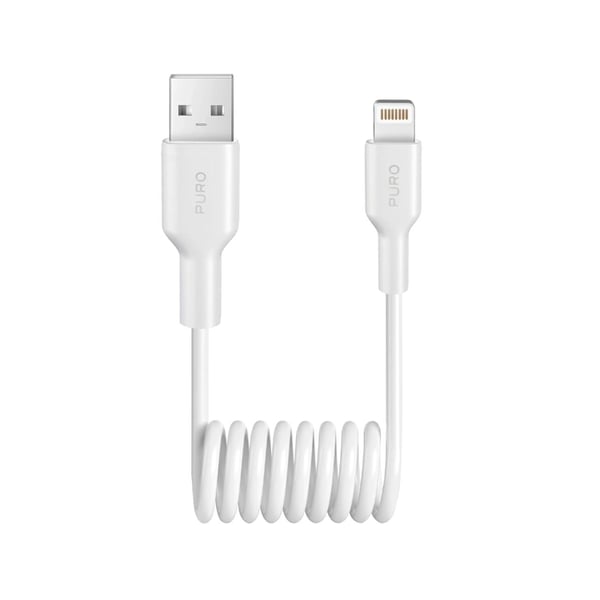 Puro USB-A - Lightning 12W Kabel 1m Spiral - Vit