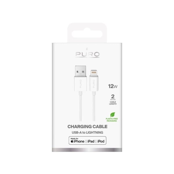 Puro USB-A - Lightning 12W Kabel 2m TPE - Vit