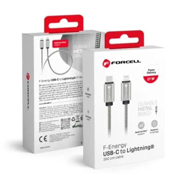 FORCELL USB-C - Lightning 27W Kabel 2m C238 PD 3A - Silver