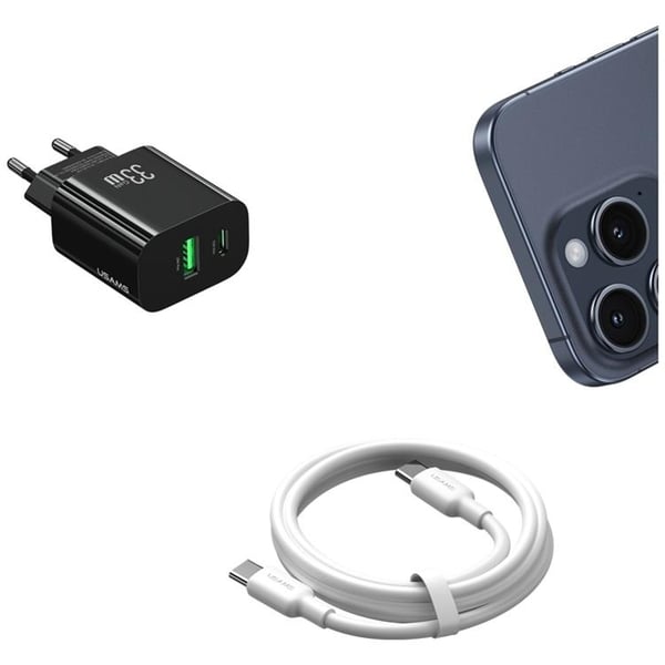 USAMS Snabbladdare 33W 1xUSB-C 1xUSB-A CC317 - Svart