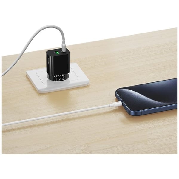 USAMS Snabbladdare 30W 1xUSB-C 1xUSB-A CC316 - Svart