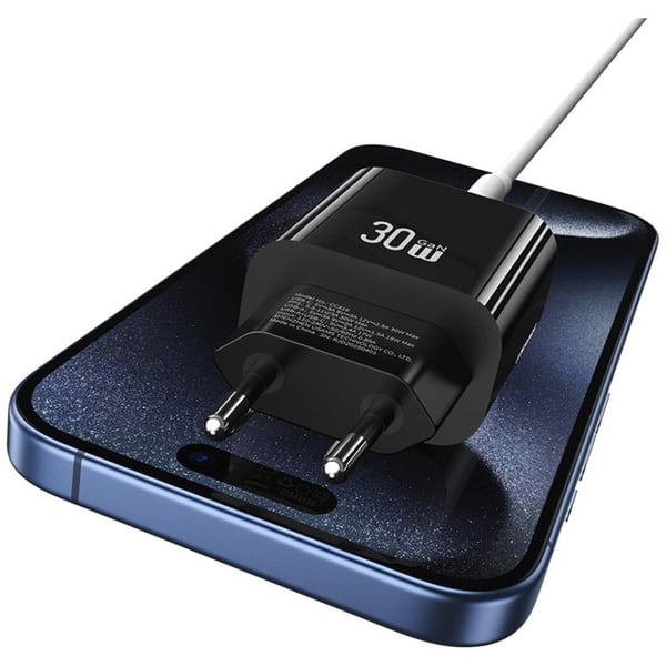 USAMS Snabbladdare 30W 1xUSB-C 1xUSB-A CC316 - Svart