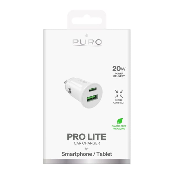 Puro Billaddare 20W USB-C - USB-A PD Pro Lite - Vit