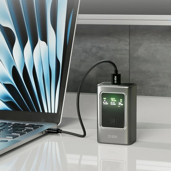SBS Powerbank 10000mAh 35W PD m/LCD - Grå