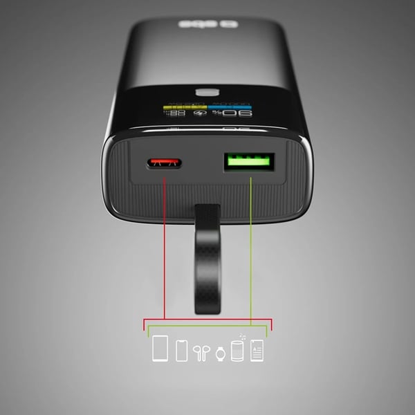 SBS Powerbank 10000mAh 20W PD Och USB-C Kabel med LCD - Grå