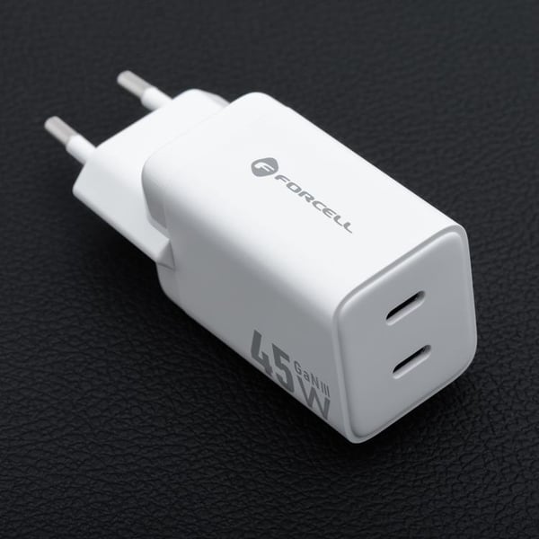 Forcell GaN III Snabbladdare 45W 2x USB-C PD QC Mini - Vit
