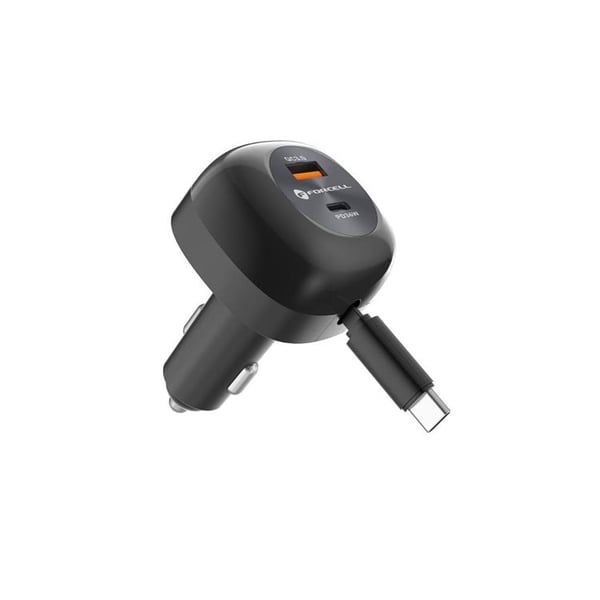 Forcell Billaddare 75W USB-C - USB-A  PD QC Retractable Kabel